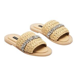 Jessica Rich Womens Woven Embellished Slide Sandals